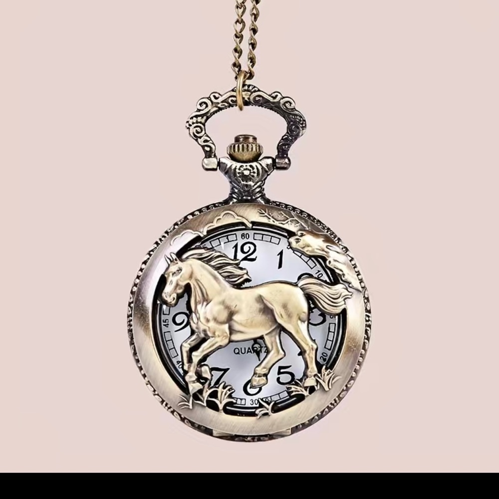 Horse Fob Watches Fashion Quartz Pocket Watch Vintage Necklace Pendant C… - Picture 3 of 11